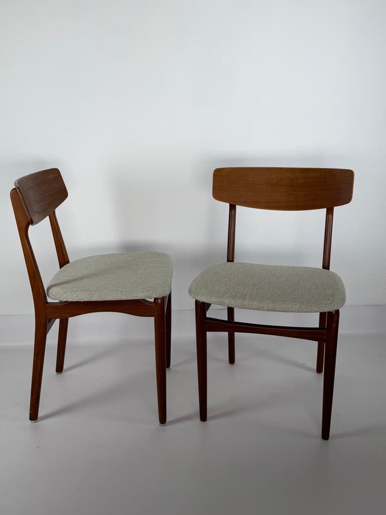 Pair of chairs, brown teak, grey fabric, Denmark, 1960s. - 364739