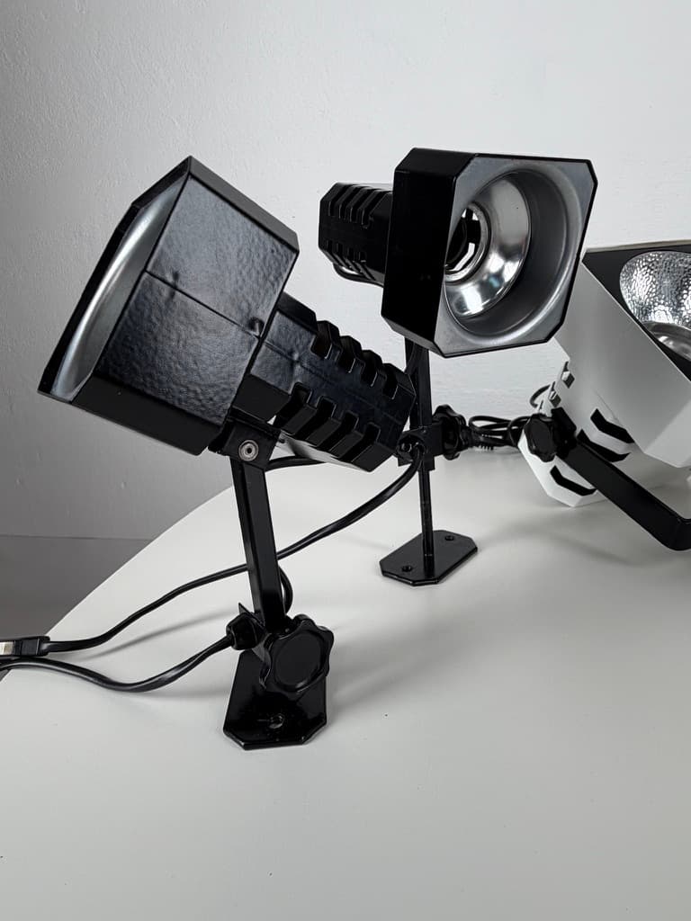 Set of four table lamps Flipper, black white metal, Denmark, 1970s. - 364755