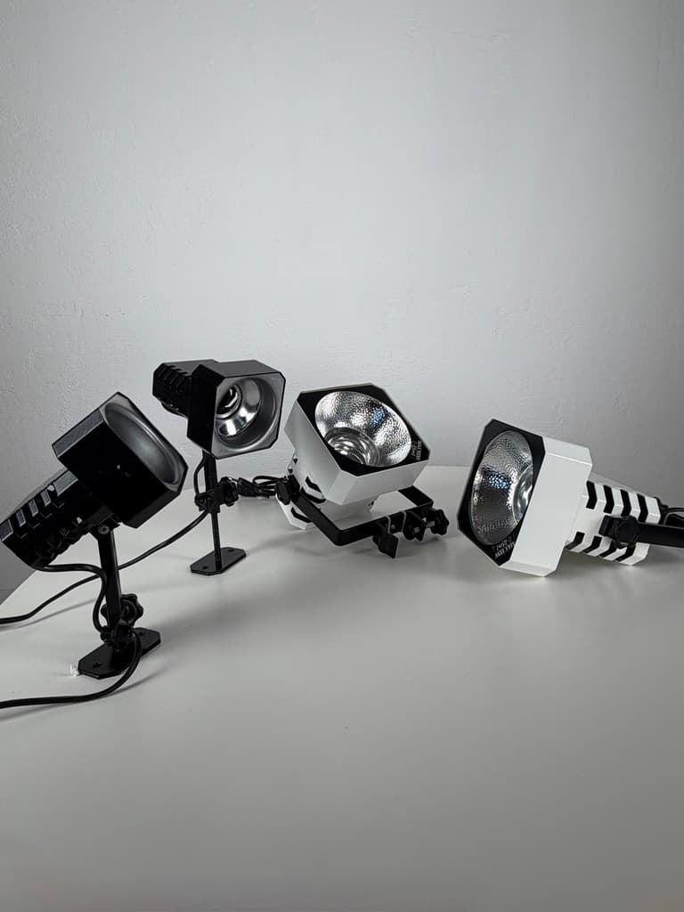 Set of four table lamps Flipper, black white metal, Denmark, 1970s. - 364756