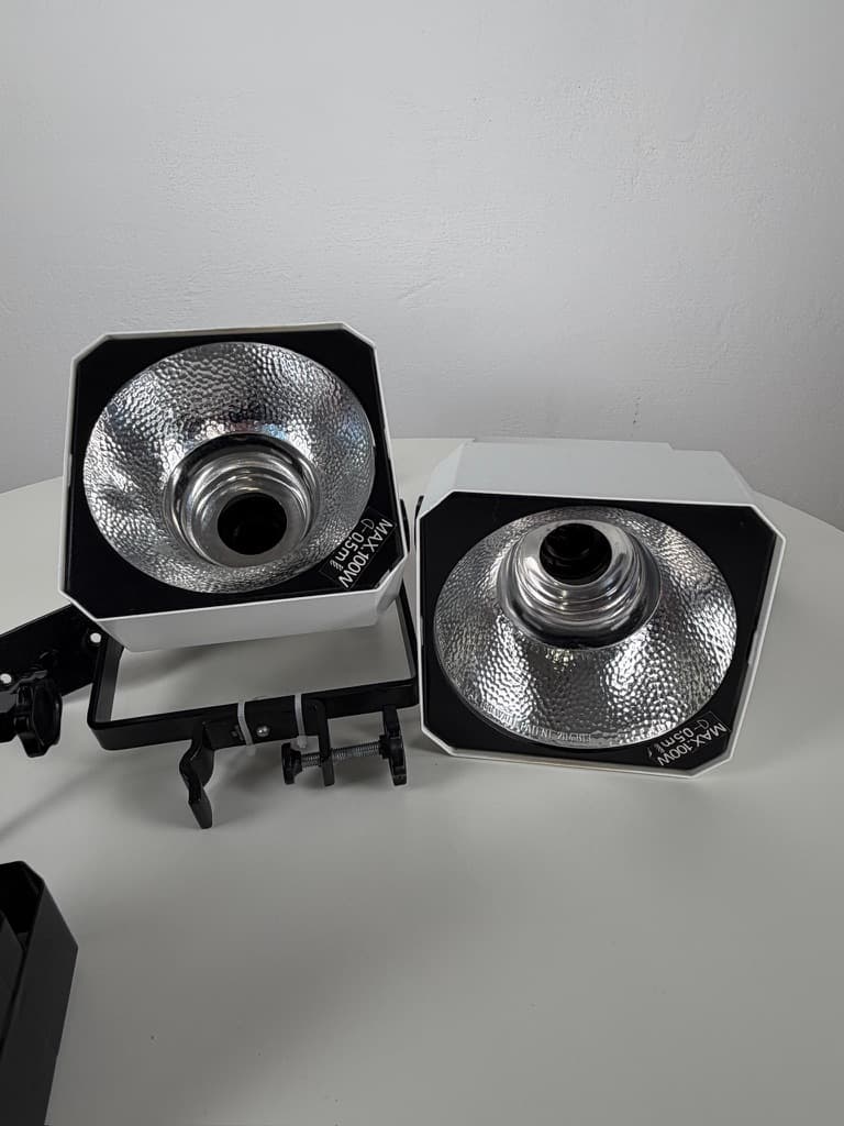 Set of four table lamps Flipper, black white metal, Denmark, 1970s. - 364753