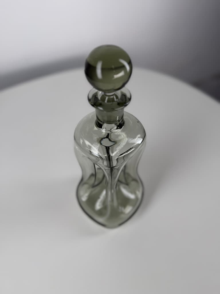 Decanter Kluk Kluk, grey transparent glass, Holmegaard, Denmark, 1970s. - 364767
