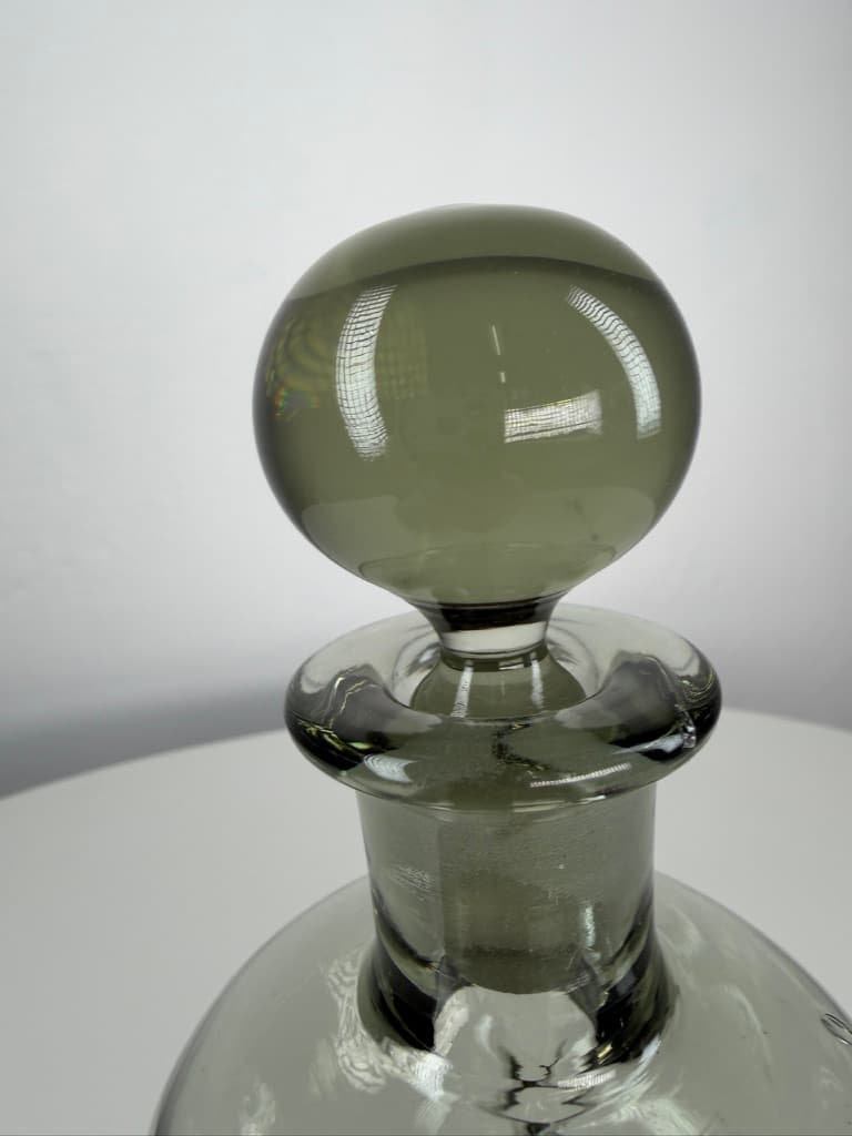 Decanter Kluk Kluk, grey transparent glass, Holmegaard, Denmark, 1970s. - 364770