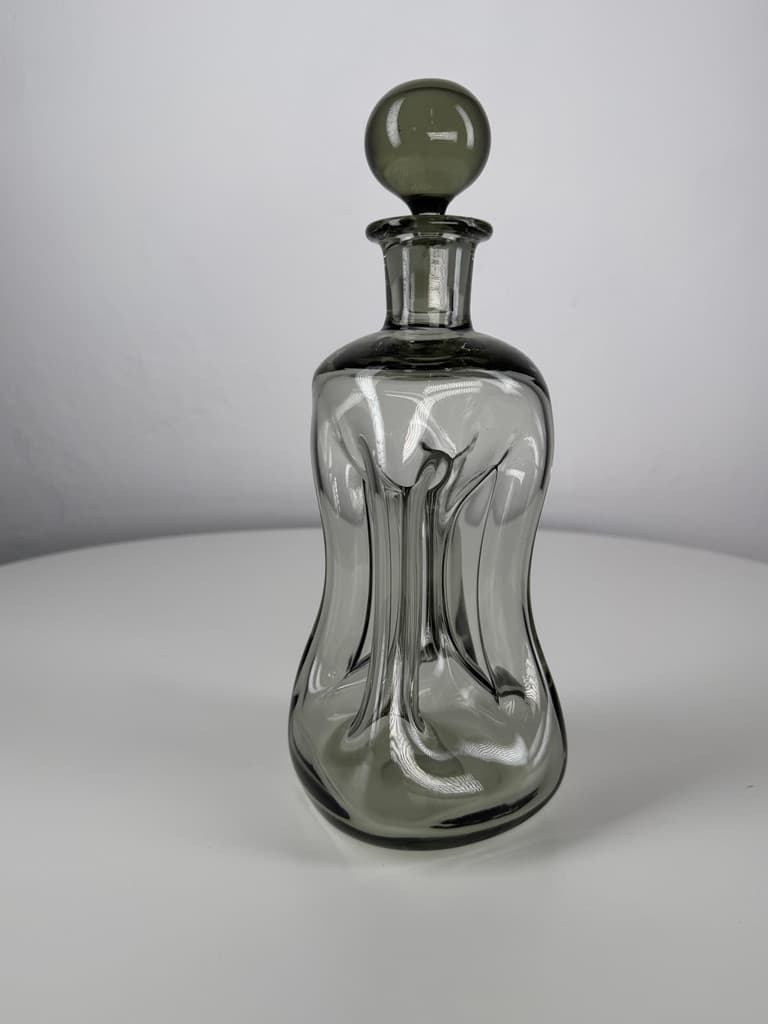 Decanter Kluk Kluk, grey transparent glass, Holmegaard, Denmark, 1970s. - 364766