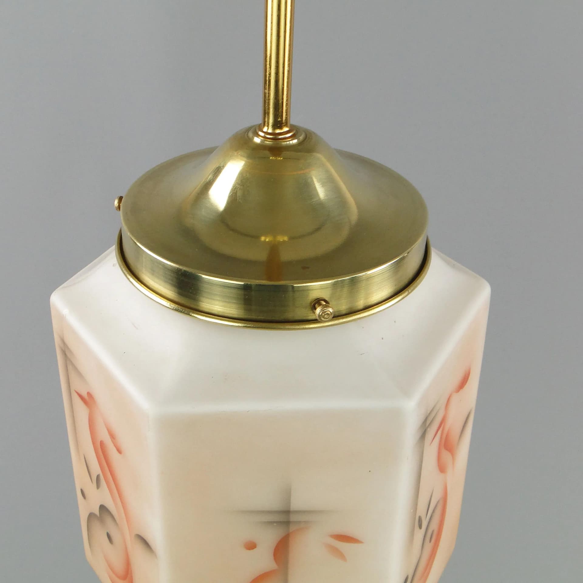 Lampa wisząca Art déco, szkło ivory white, mosiądz, Polska, lata 20. - 26639