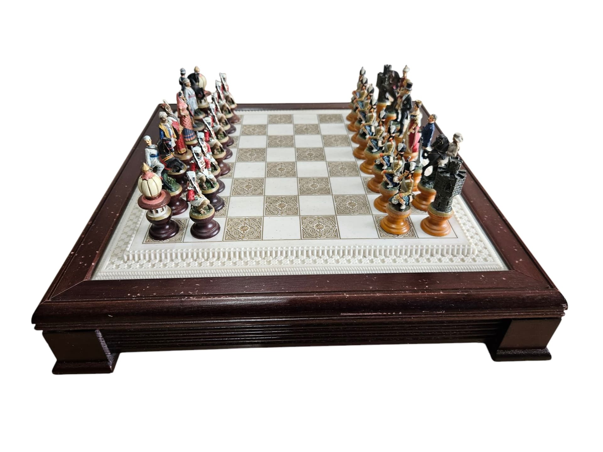 Chess set Raj, brown mahogany, beige marble, Franklin Mint, USA, 1980s. - 364975