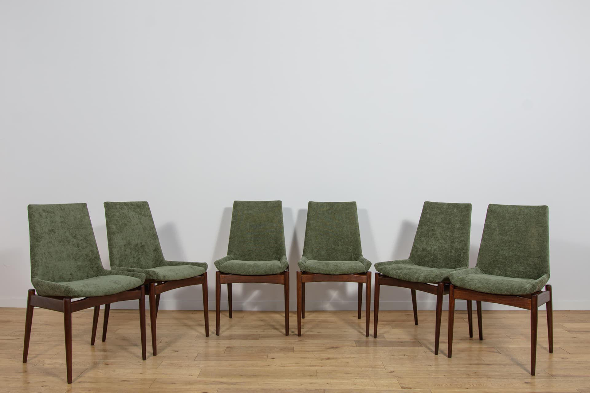 set of six chairs Hamilton, green fabric, brown teak, by R. Heritage, for Archie Shine, United Kingdom, 1960s - 365003