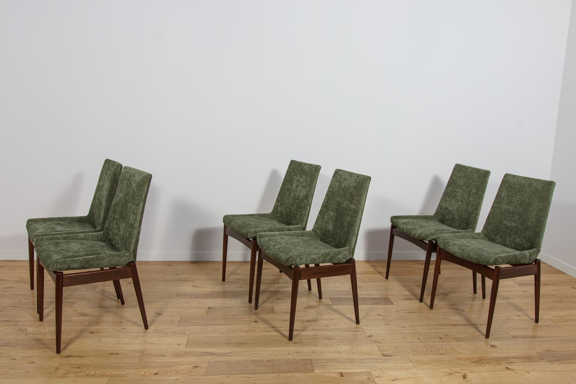 set of six chairs Hamilton, green fabric, brown teak, by R. Heritage, for Archie Shine, United Kingdom, 1960s - 365007