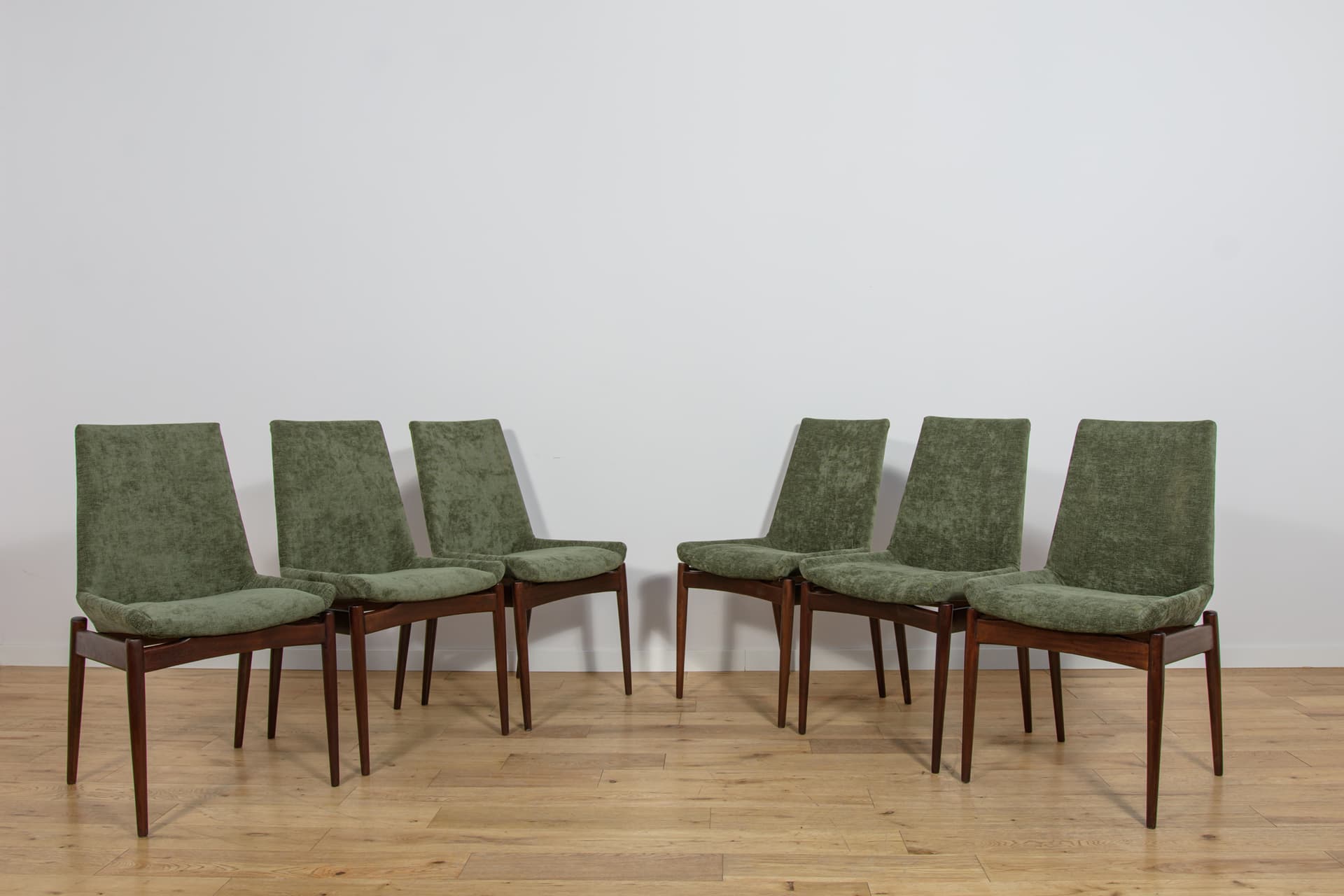 set of six chairs Hamilton, green fabric, brown teak, by R. Heritage, for Archie Shine, United Kingdom, 1960s - 365006