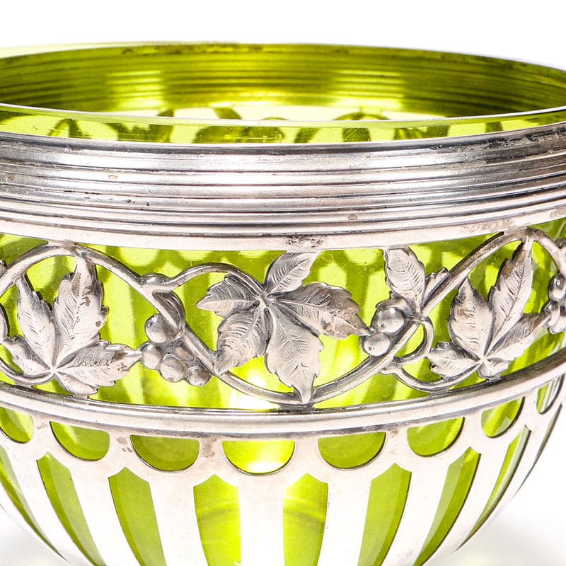 Sugar Bowl, Art Nouveau, silver brass, green crystal, WMF, Germany, early 20th century - 365043