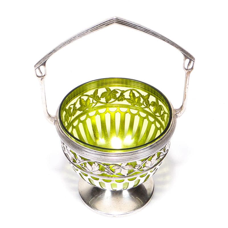 Sugar Bowl, Art Nouveau, silver brass, green crystal, WMF, Germany, early 20th century - 365040