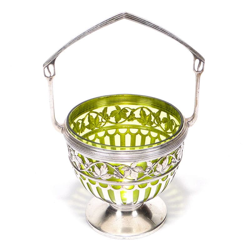 Sugar Bowl, Art Nouveau, silver brass, green crystal, WMF, Germany, early 20th century - 365039