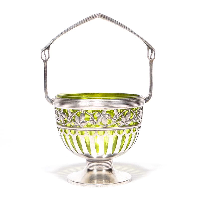 Sugar Bowl, Art Nouveau, silver brass, green crystal, WMF, Germany, early 20th century - 365038