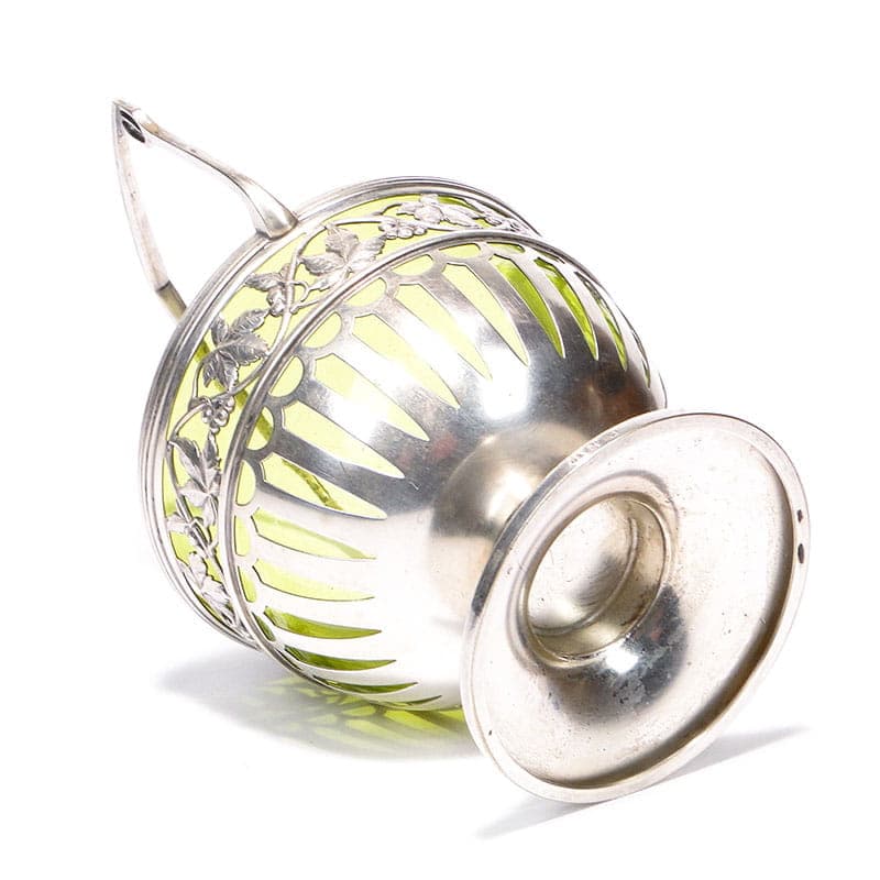 Sugar Bowl, Art Nouveau, silver brass, green crystal, WMF, Germany, early 20th century - 365037