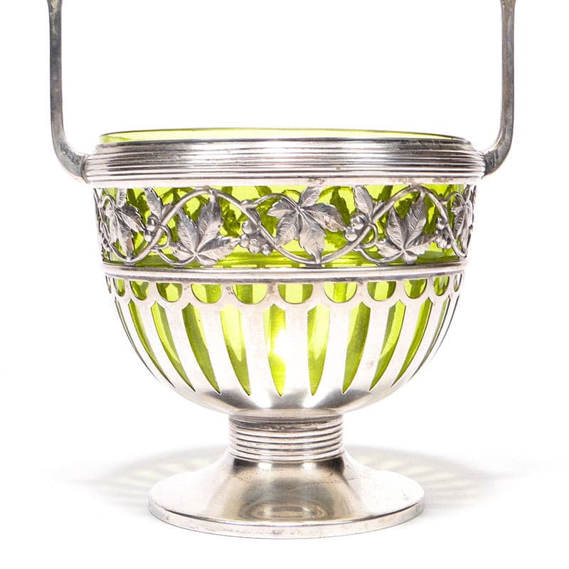 Sugar Bowl, Art Nouveau, silver brass, green crystal, WMF, Germany, early 20th century - 365041