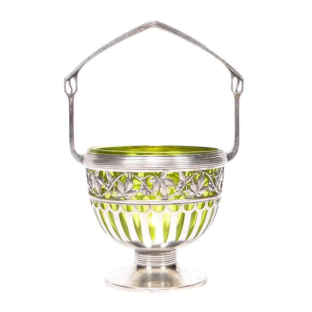 Sugar Bowl, Art Nouveau, silver brass, green crystal, WMF, Germany, early 20th century - DIMENSION