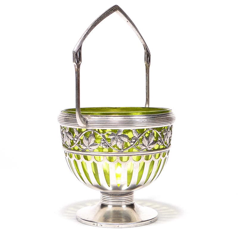 Sugar Bowl, Art Nouveau, silver brass, green crystal, WMF, Germany, early 20th century - 365035