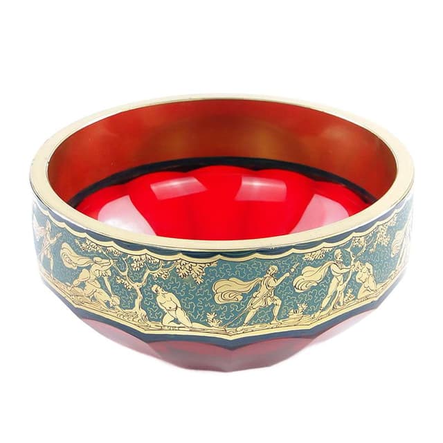 Jardiniere Art Deco, ruby glass, gilt, by J. Hoffmann, Moser, Czechia, 1920s - DIMENSION