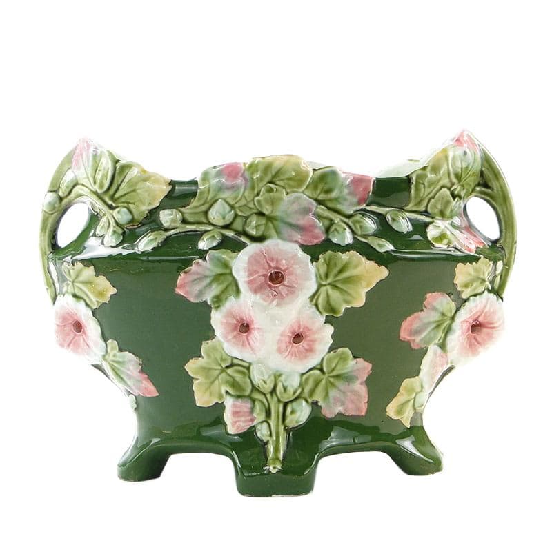 Art Nouveau Jardiniere, green, ceramic, Eichwald, Germany, early 20th century