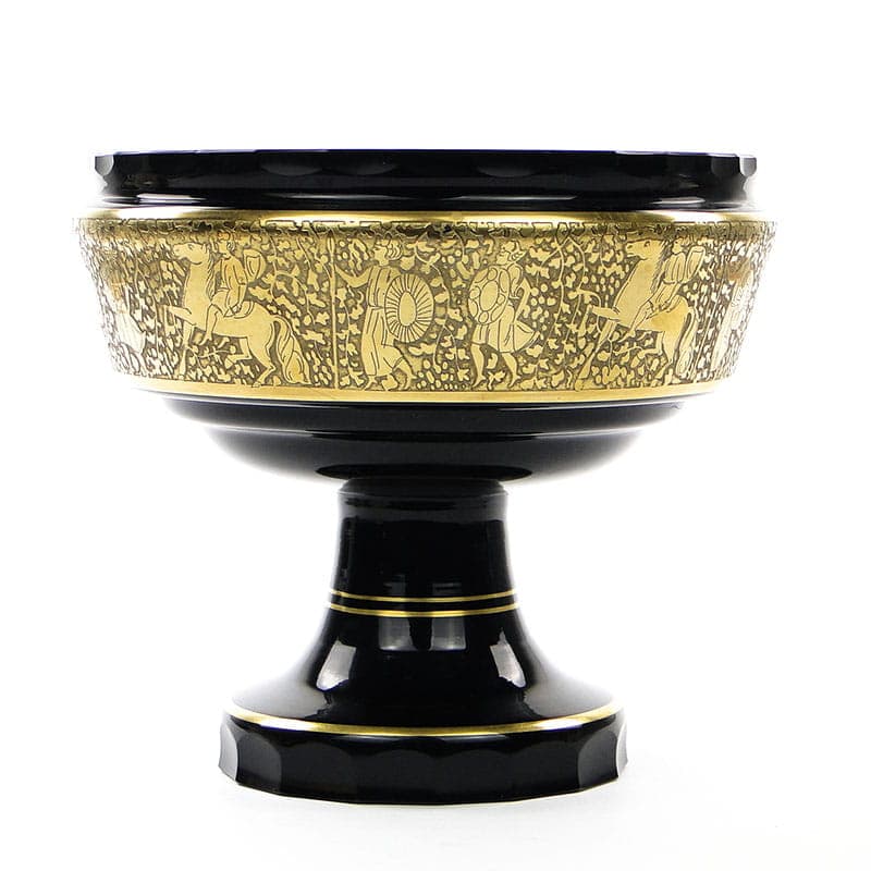 Jardiniere Art Deco, amethyst black glass, gold, by R. Wels, Moser, Czechia, 1920s - 365202