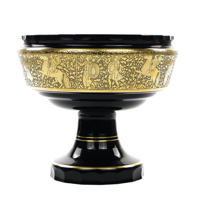 Jardiniere Art Deco, amethyst black glass, gold, by R. Wels, Moser, Czechia, 1920s - DIMENSION