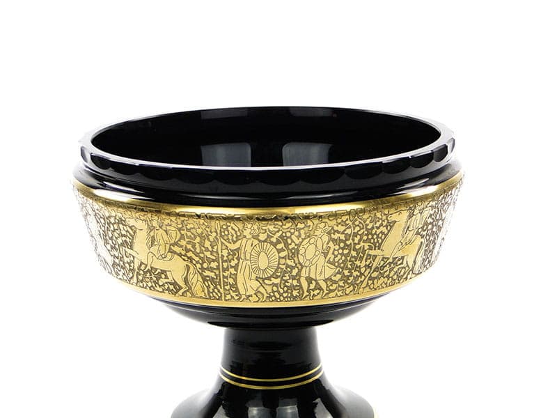 Jardiniere Art Deco, amethyst black glass, gold, by R. Wels, Moser, Czechia, 1920s - 365203