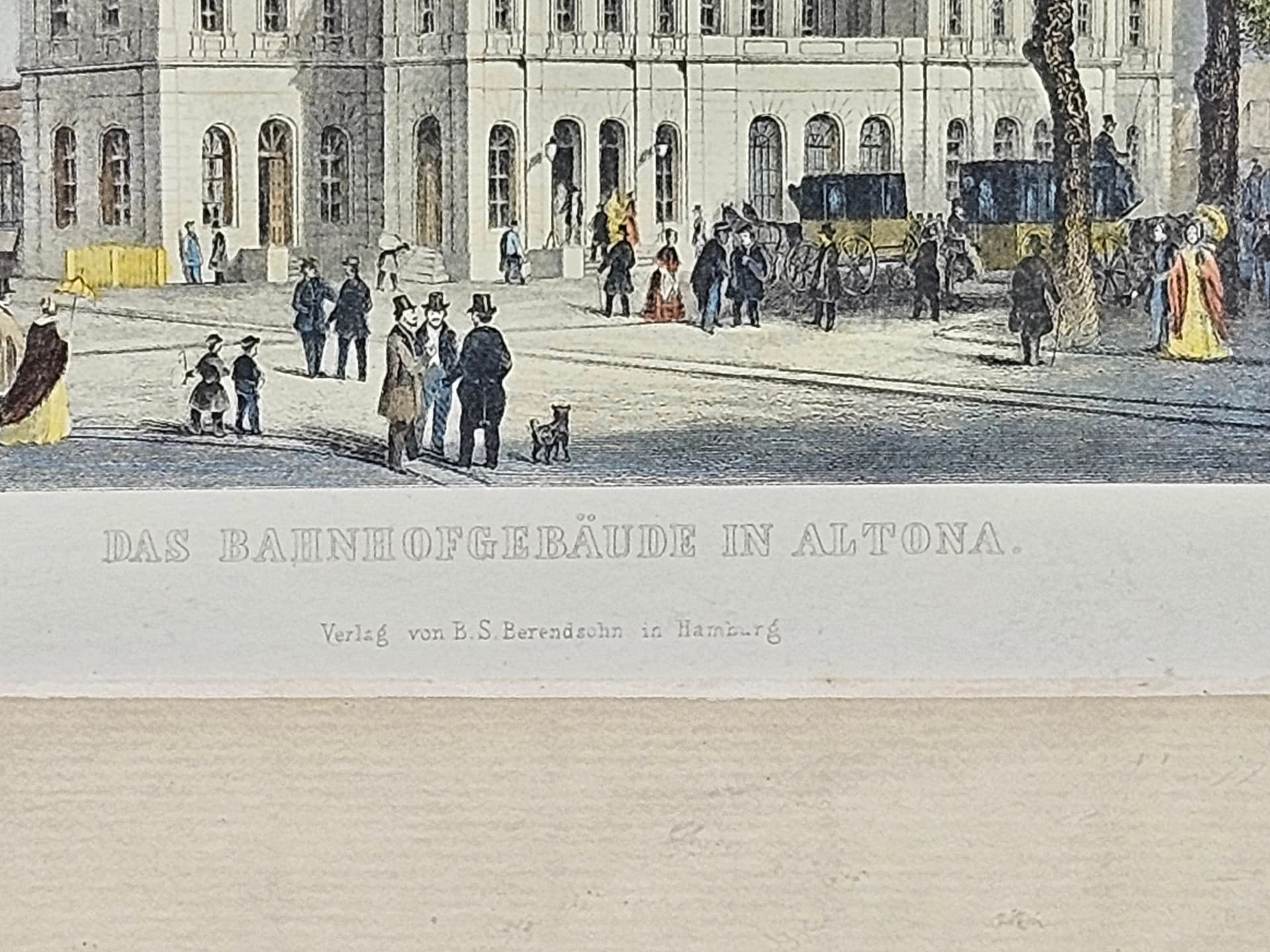 Graphic Hamburg Altona 25x29.5 cm, paper, brown wood, glass, by J. Gray, Germany, 1970s. - 365211