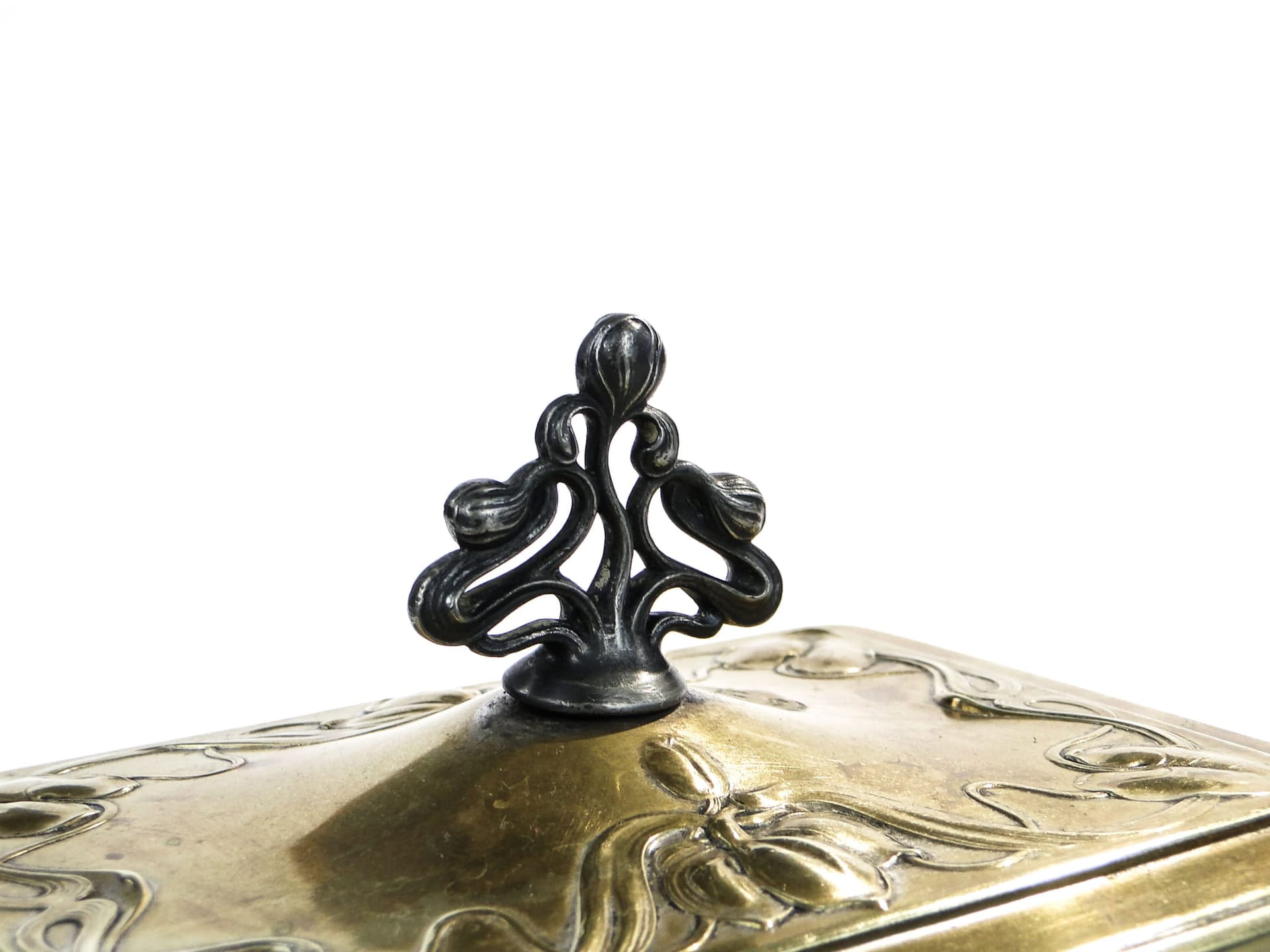 Biscuit box Art Nouveau, clear crystal, brass gold, silver, by A. Mayer, WMF, Germany, early 20th c. - 365221