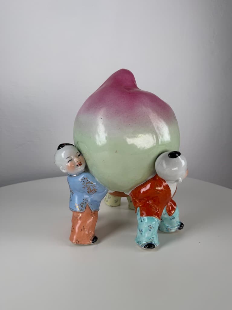 Figurine Three Boys with Longevity Peach, Famille Rose, white porcelain, China, 1970s - 365274