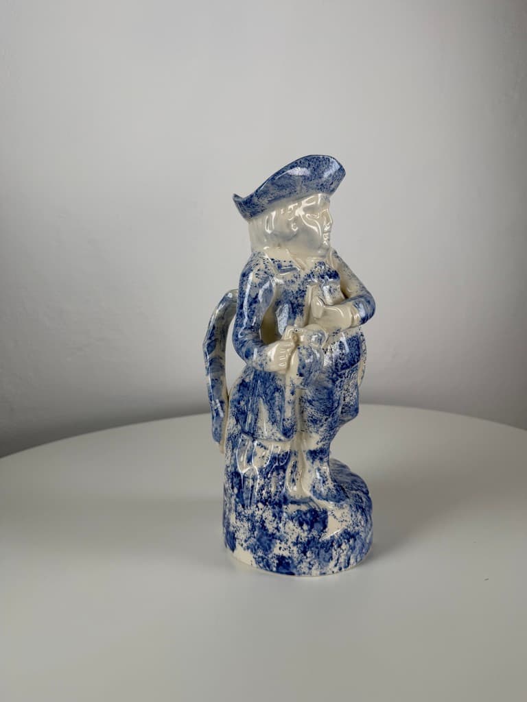 Jug Toby Jug, white blue, ceramic, Denmark, 1970s. - 365281