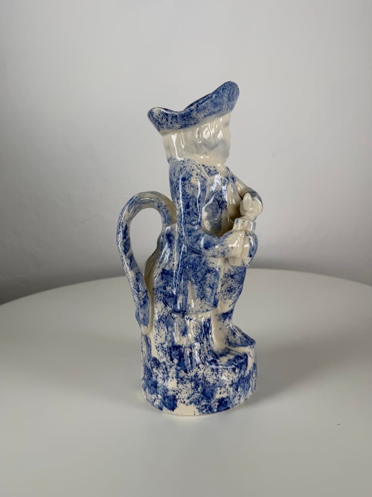 Jug Toby Jug, white blue, ceramic, Denmark, 1970s. - 365280