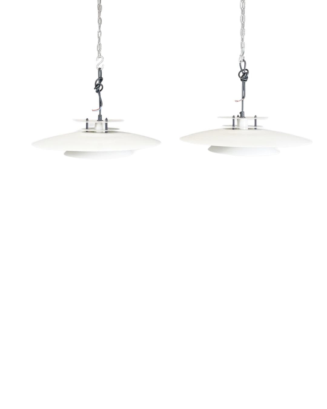 Pair of pendant lamps Laterna Danica Ø50 cm, white metal, by J. Buchwald, Nordlux, Denmark, 1970s.