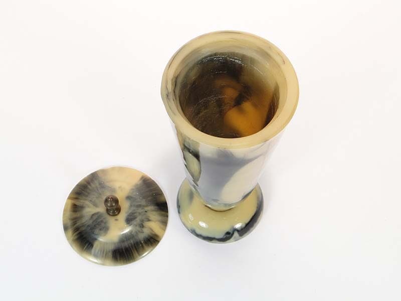 Marbled cup, white grey black bakelite, gold brass, Poland, 1950s - 365375