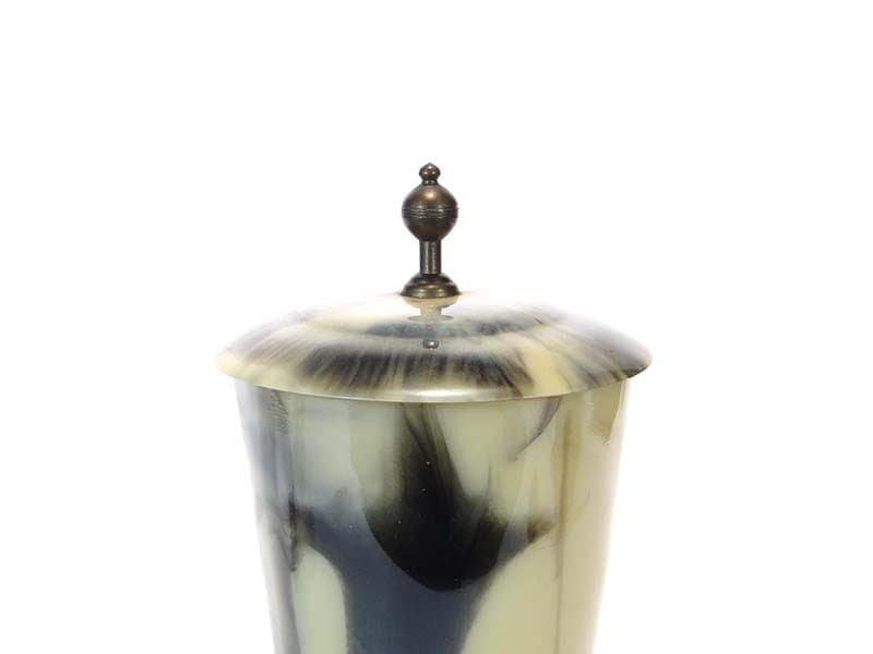 Marbled cup, white grey black bakelite, gold brass, Poland, 1950s - 365373