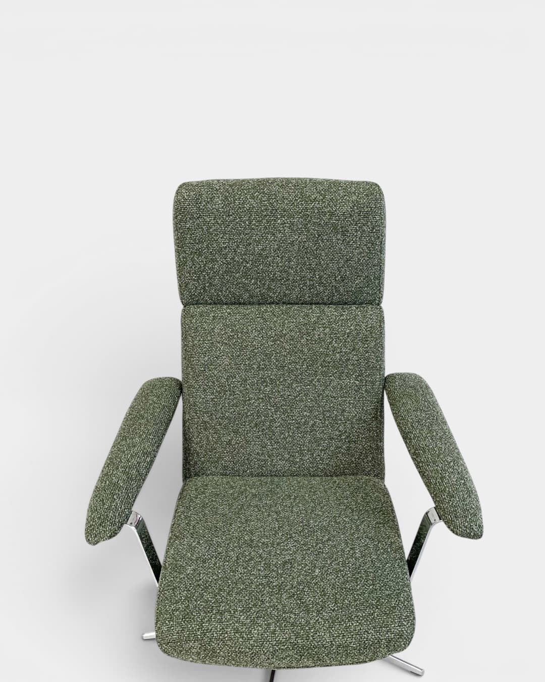 Fotel wypoczynkowy, zielony bouclé, aluminium srebrny, Dania - 365390