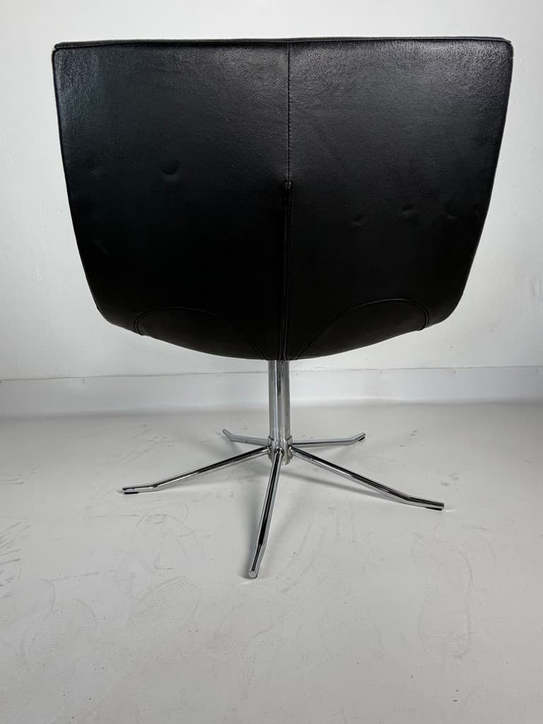 Swivel lounge chair, black leather, chromed steel, Denmark, 1970s - 365422