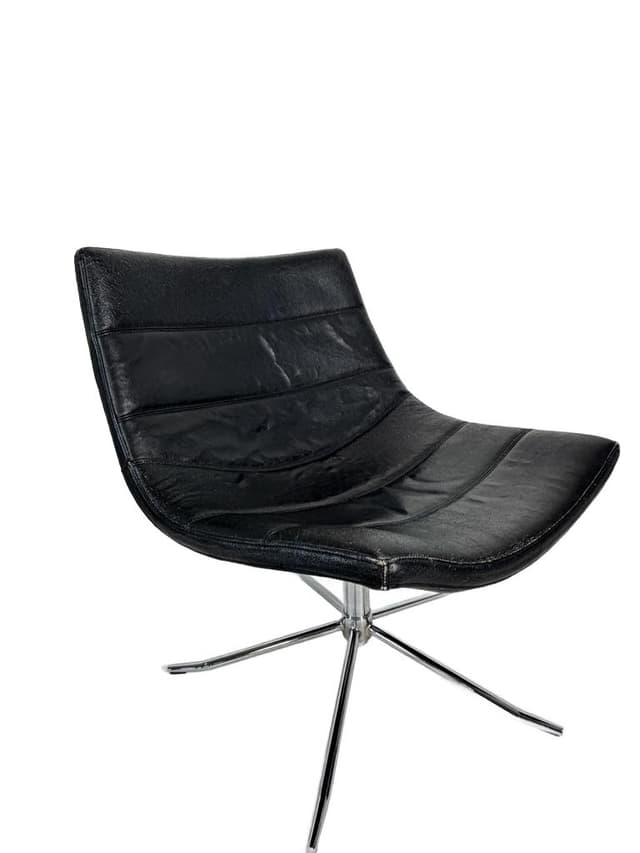 Swivel lounge chair, black leather, chromed steel, Denmark, 1970s - DIMENSION