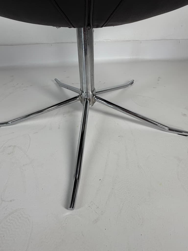 Swivel lounge chair, black leather, chromed steel, Denmark, 1970s - 365423