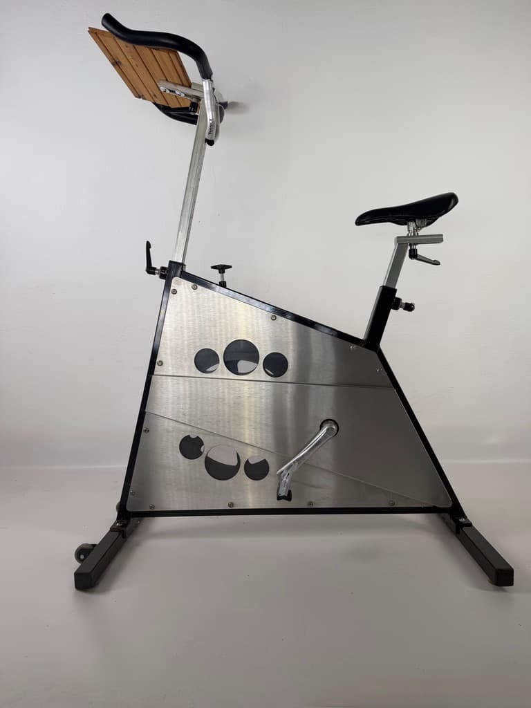 Spinning bike Body Bike Future Workout, brushed steel silver, aluminum silver, wood brown, Denmark, 1990s. - 365447