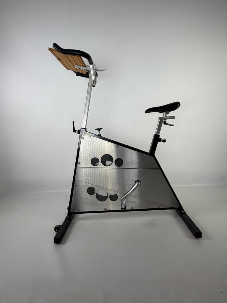 Spinning bike Body Bike Future Workout, brushed steel silver, aluminum silver, wood brown, Denmark, 1990s. - 365444