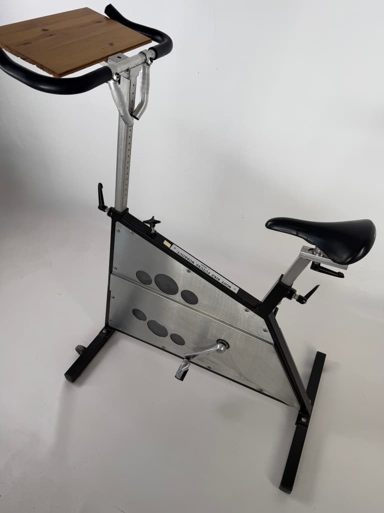 Spinning bike Body Bike Future Workout, brushed steel silver, aluminum silver, wood brown, Denmark, 1990s. - 365449