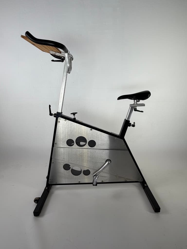 Spinning bike Body Bike Future Workout, brushed steel silver, aluminum silver, wood brown, Denmark, 1990s. - 365443