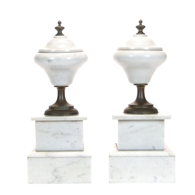 Pair of Neoclassical Garnitures, white marble, bronze, France, 19th century