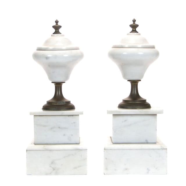 Pair of Neoclassical Garnitures, white marble, bronze, France, 19th century - DIMENSION