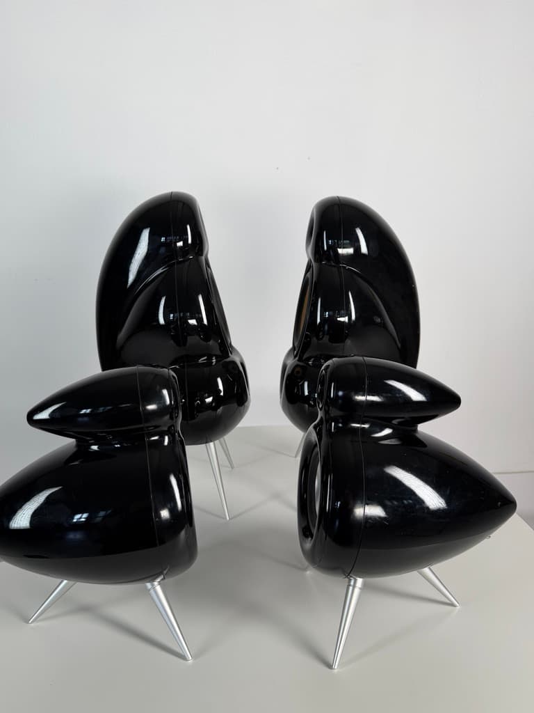 Set of four speakers MiniPod and MicroPod, black, plastic, aluminium, by S. Ghahary, Denmark - 365470