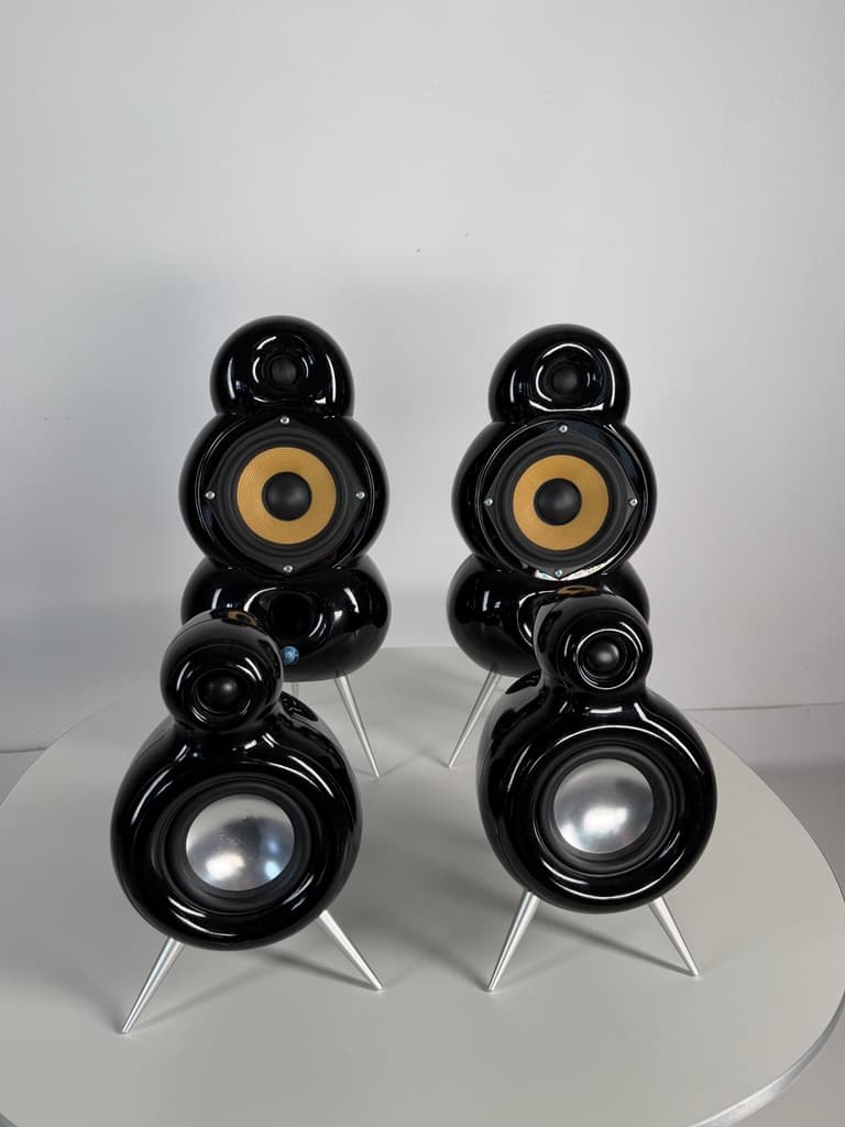 Set of four speakers MiniPod and MicroPod, black, plastic, aluminium, by S. Ghahary, Denmark - 365473