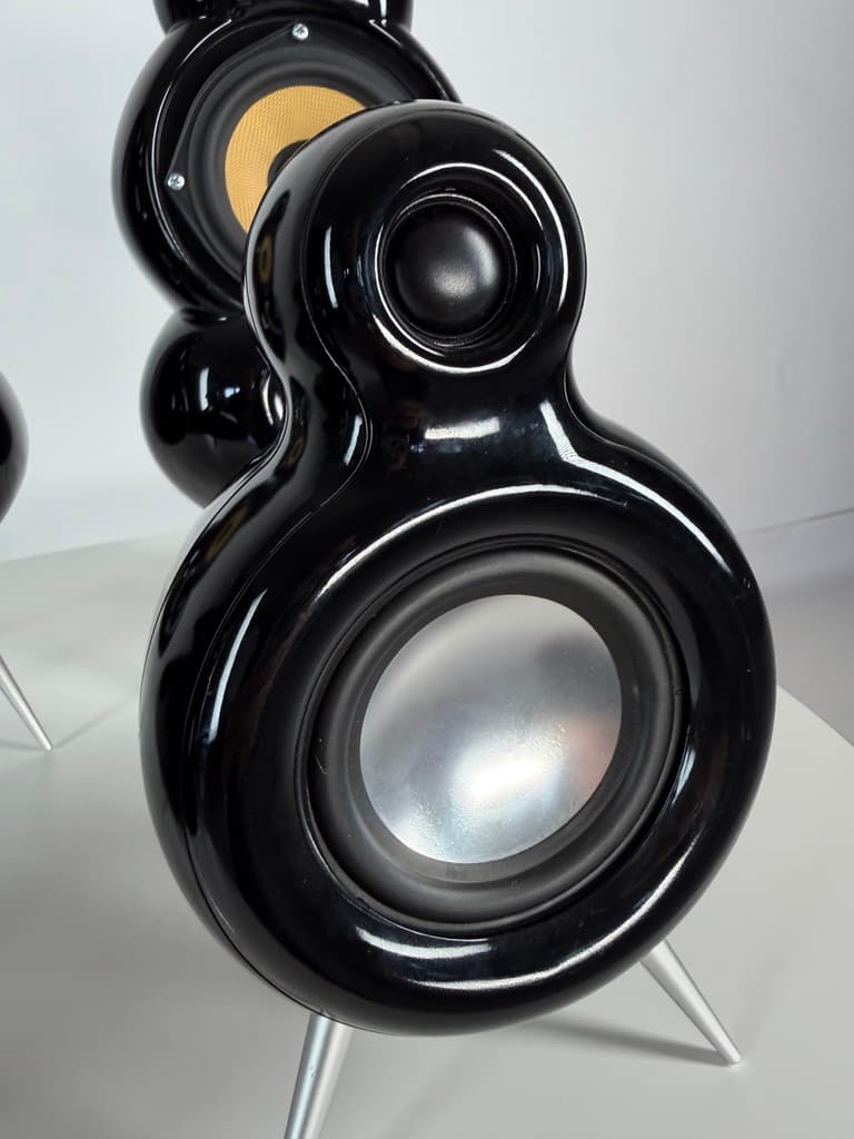 Set of four speakers MiniPod and MicroPod, black, plastic, aluminium, by S. Ghahary, Denmark - 365472