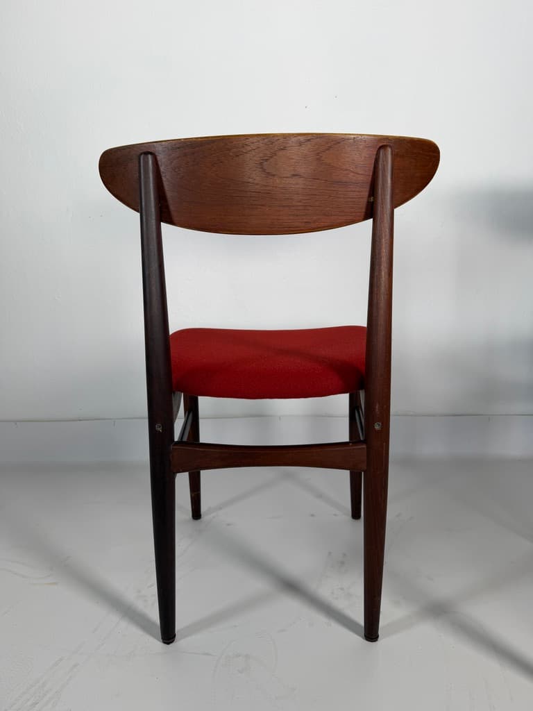 Pair of chairs, brown teak, red fabric, Denmark, 1960s. - 365483