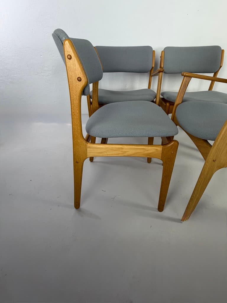 Set of five chairs, brown oak, grey fabric, by E. Buch, Denmark, 1960s. - 365487