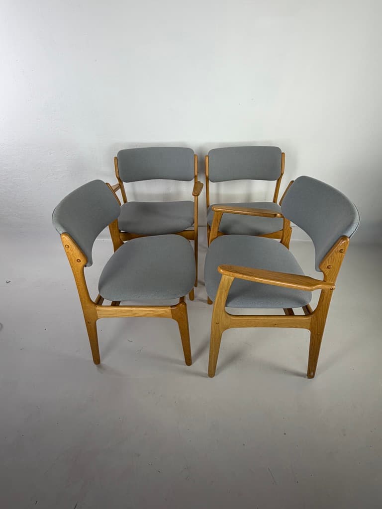 Set of five chairs, brown oak, grey fabric, by E. Buch, Denmark, 1960s. - 365490
