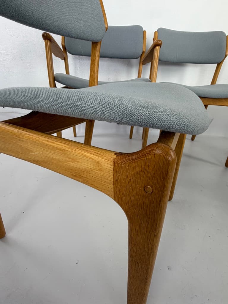 Set of five chairs, brown oak, grey fabric, by E. Buch, Denmark, 1960s. - 365493